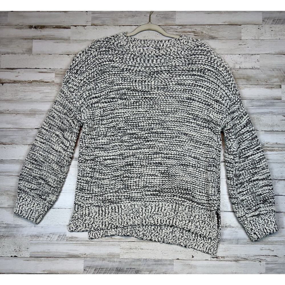 JODIFL Women’s Size L Black White Textured Loose Knit Sweater Casual Pullover